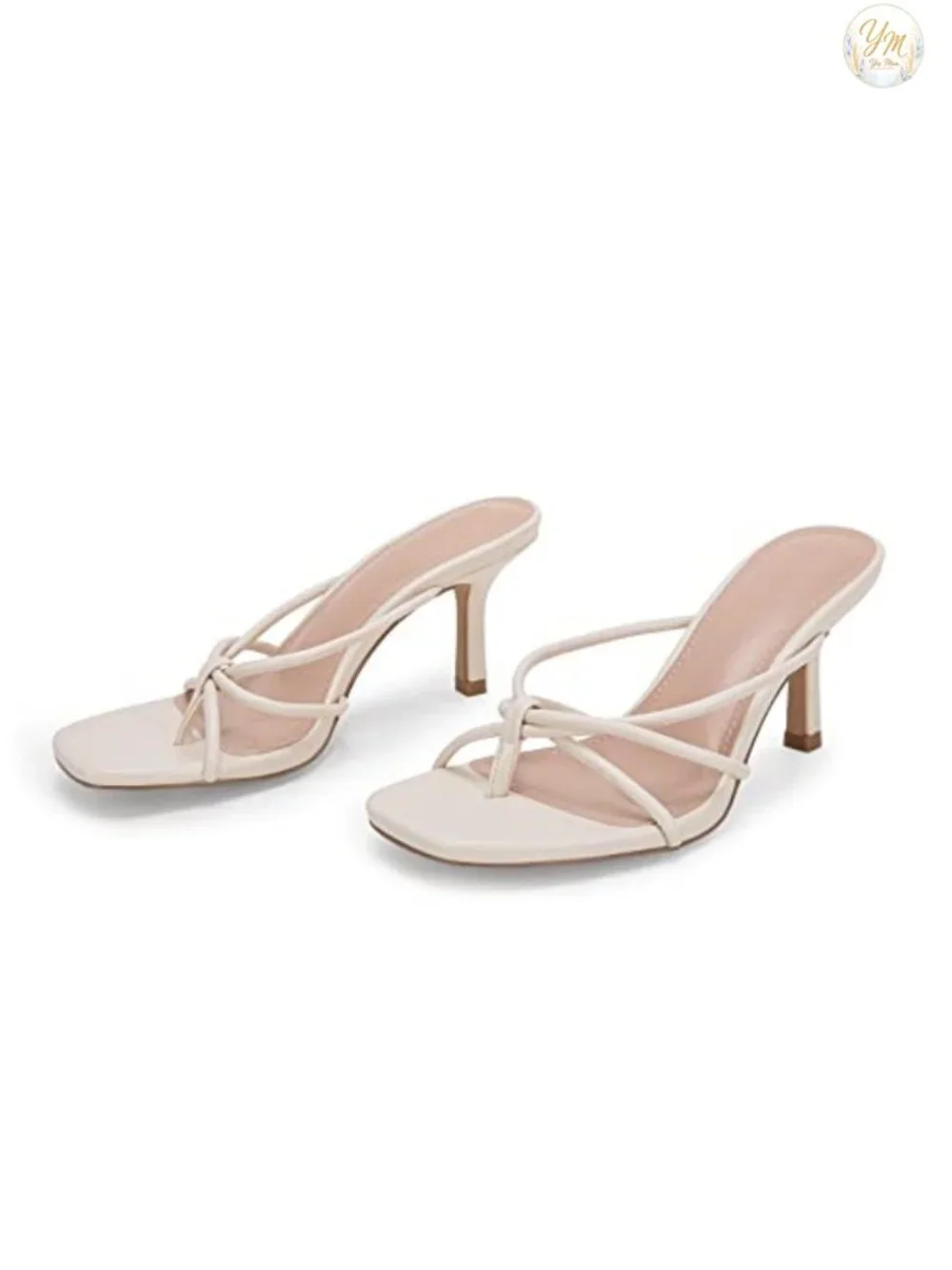 Faux Leather Stiletto Heeled Sandals Square Open Toe Slide Thong Slingback